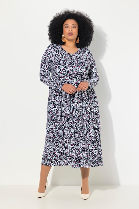 Jerseykleid, A-Linie, V-Ausschnitt, Langarm, Taschen
