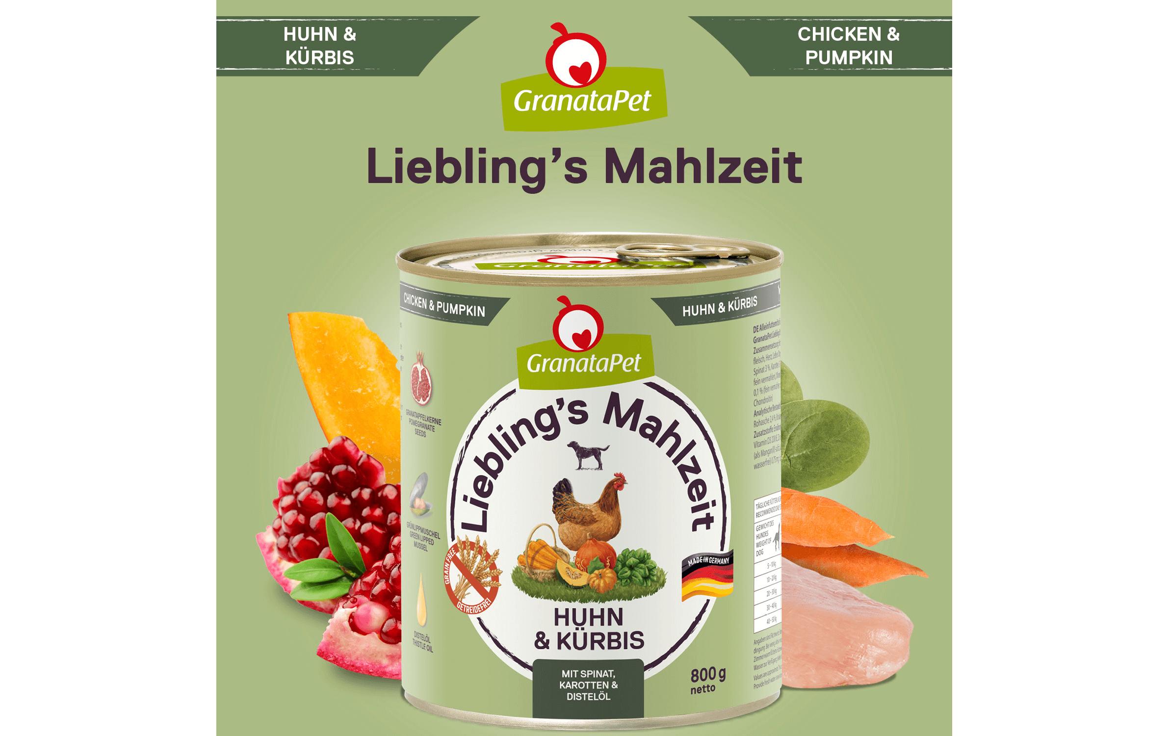 Nassfutter Liebling's Mahlzeit Huhn & Kürbis 800 gAlleinfuttermittel für ausgewachsene Hunde