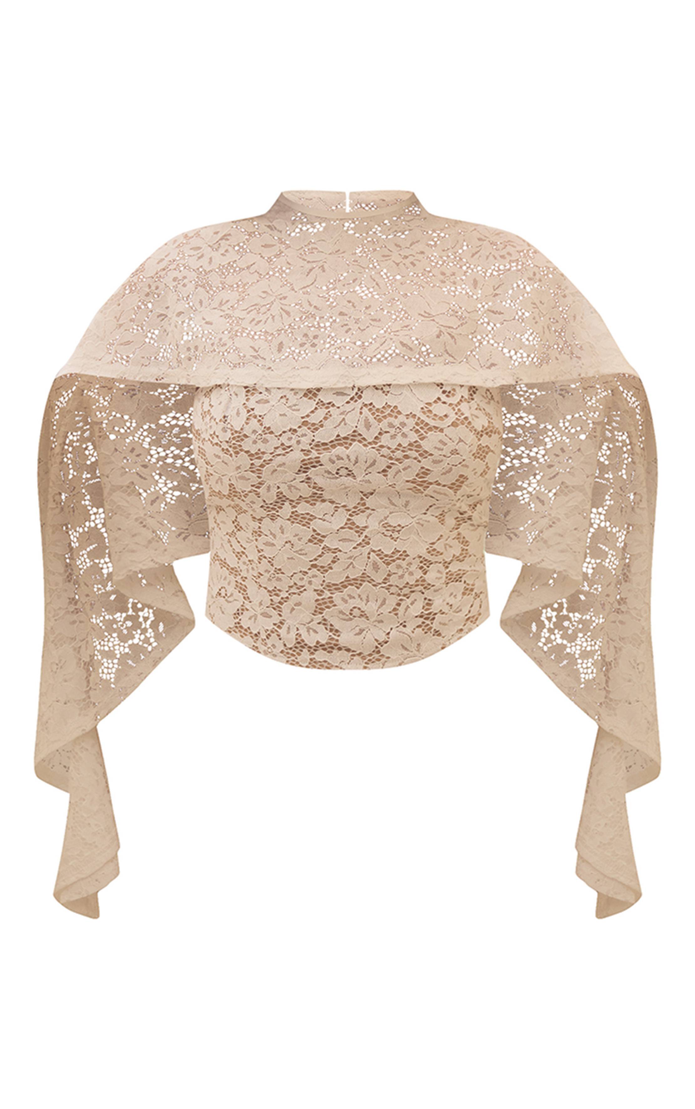 Blanc Ensemble Haut Bandeau En Dentelle Avec Détail Cape