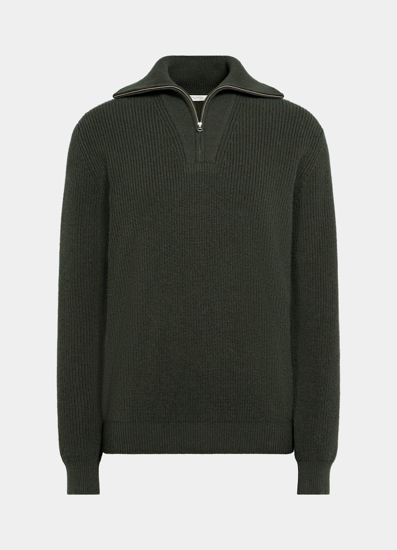 Pull semi-zippé côtelé vert foncé