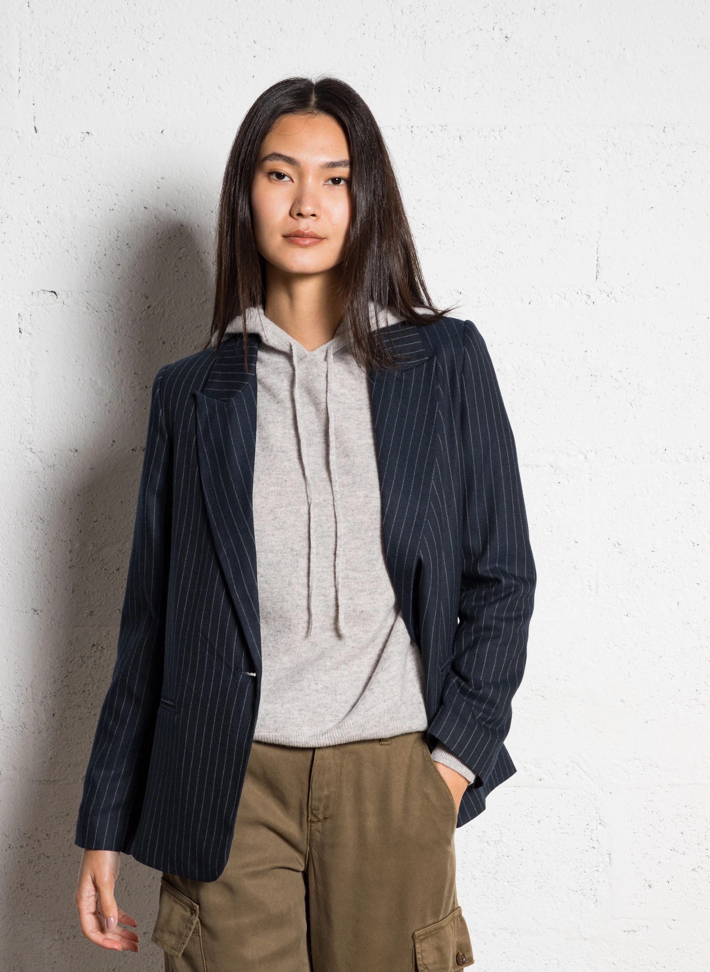 VERMONT - Veste col tailleur droite rayée | Bleu
