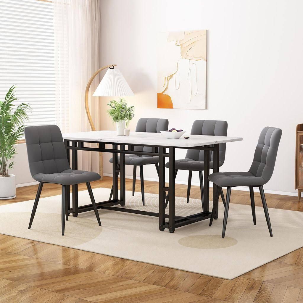 MODFU Marmoroptik Esszimmertisch Esstisch 120x70x74cm Rechteckiger Wohnzimmertisch Küchentisch mit Metallbeinen für Esszimmer Wohnzimmer