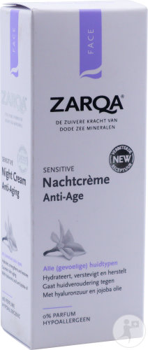 Zarqa Sensitive Crème De Nuit Anti-Âge Visage Tous Types De Peaux Tube 50ml