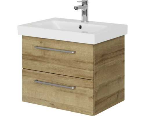 Pelipal Sunline 105 badkamermeubelset (B x H x D 65 x 56 x 46,5 cm), frontkleur: Riviera Oak, met keramische wastafel en badmeubel