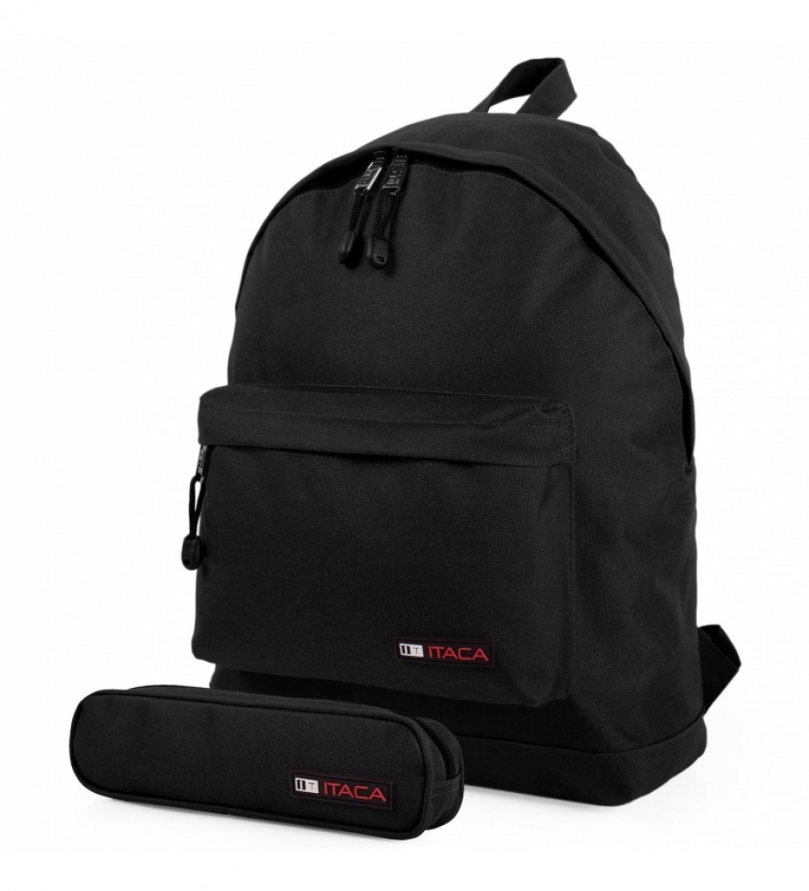 Mochila e estojo ITACA, pretos - 31 x 43 x 14 cm -