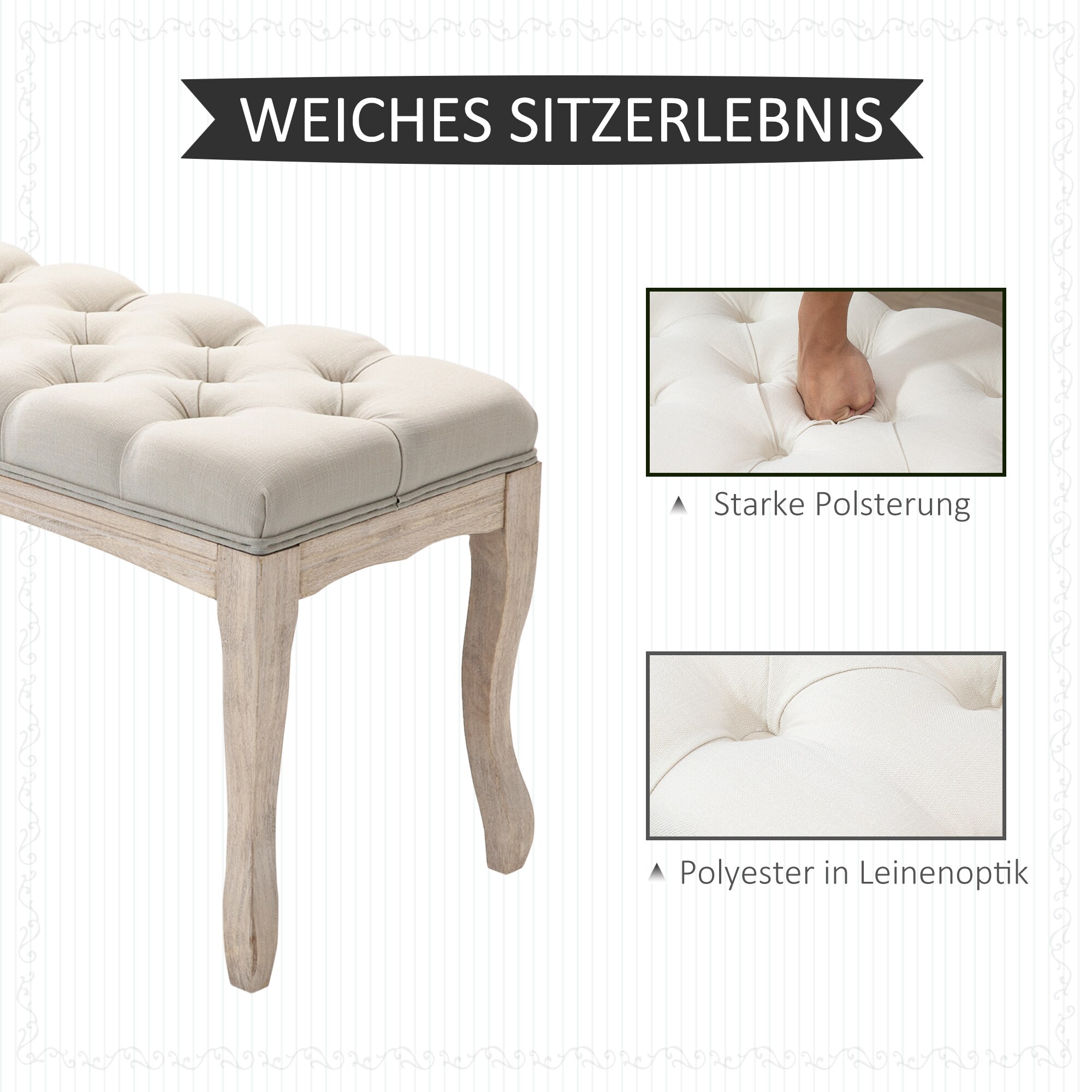 HOMCOM Polsterbank mit getufteten Design beige 110B x 38T x 49H cm