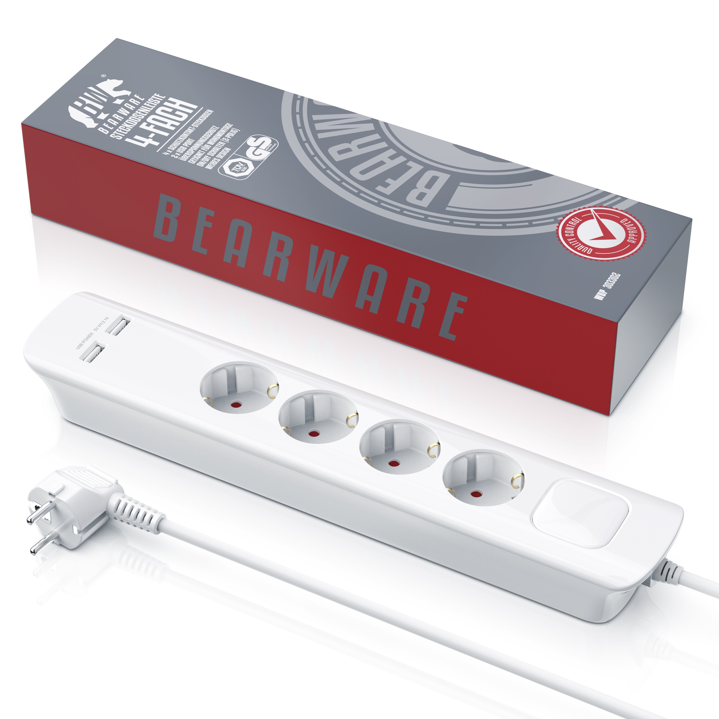 BEARWARE Steckdosenleiste Mehrfachsteckdose Steckerleiste 3680W, 4-fach