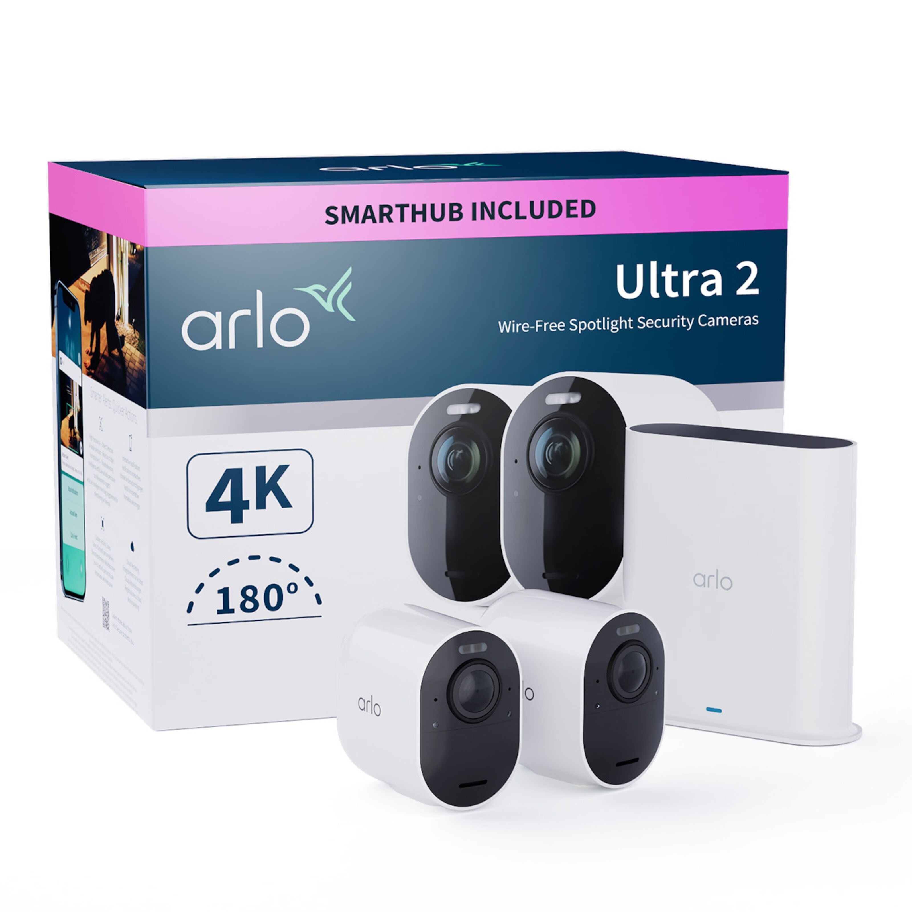 Arlo Ultra 2 Spotlight Trådløst overvåkingskamera 2-pk. Hvit
