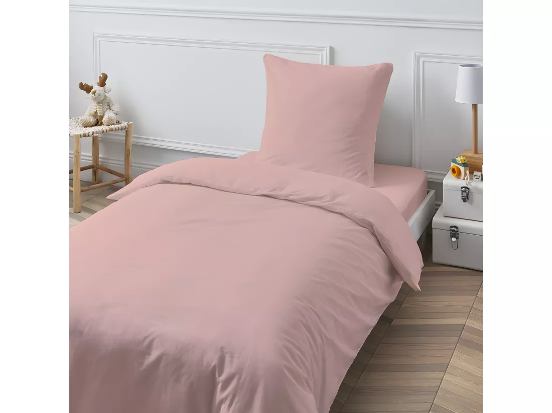 Drap housse en coton 57 fils uni bonnet 25cm rose 90x190cm