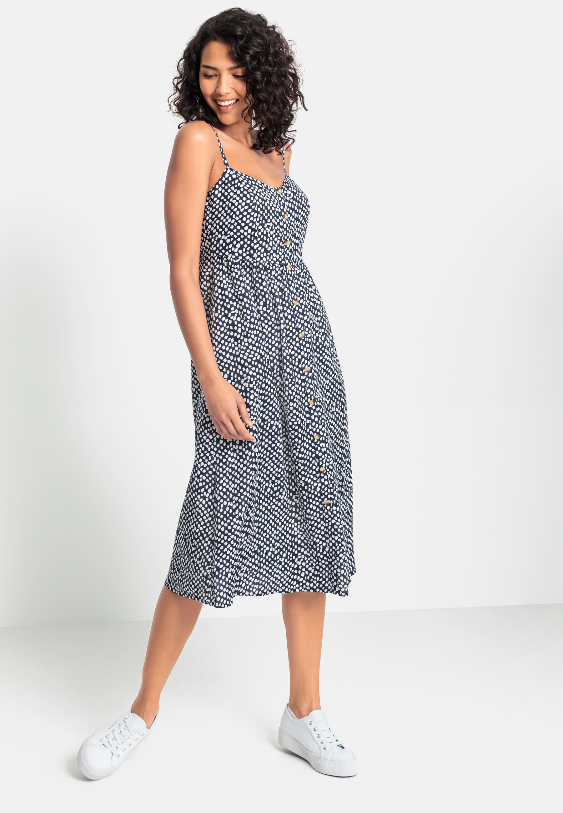 LASCANA Sommerkleid aus Leinenmix, Midikleid mit Zierknopfleiste, Strandkleid