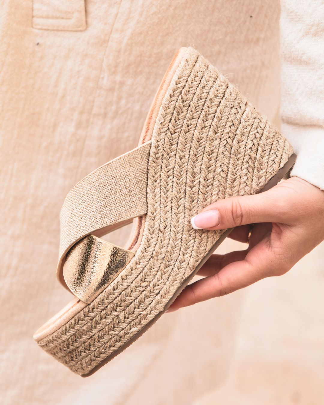 Sandale femme mule compensée beige - Albane