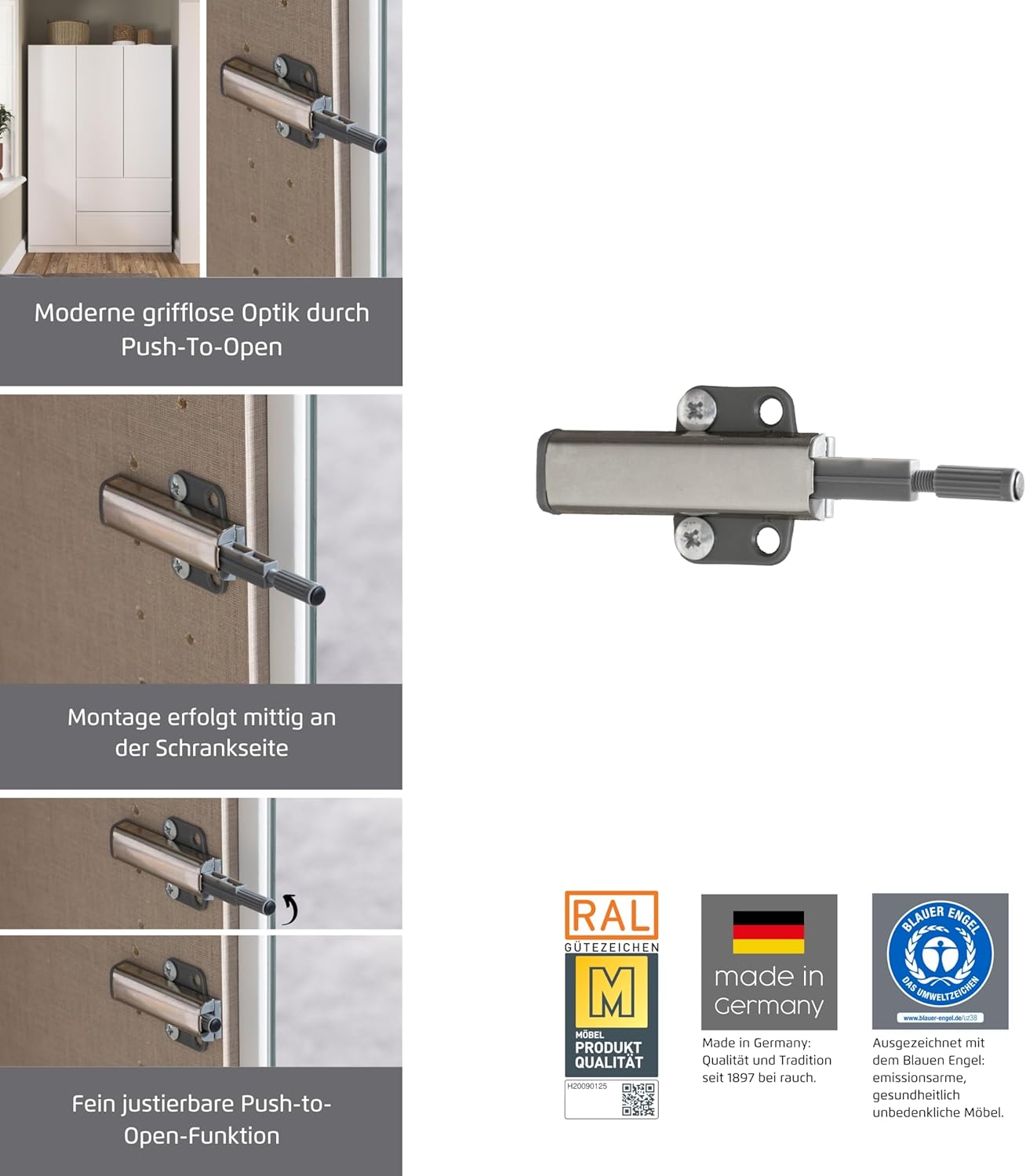 Rauch Möbel Costa, Kleiderschrank für Schlafzimmer, Kinderzimmer, Babyzimmer, Flur, 3-türig, 2 Schubladen, Push-to-Open, Farbe Eiche Artisan, Holz, Griffprofil Grau metallic, Breite 136 cm