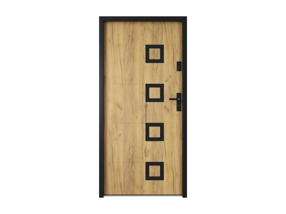 Porte d'entrée en acier avec inox L207 x L100 cm effet chêne - poussant gauche - TIFANA