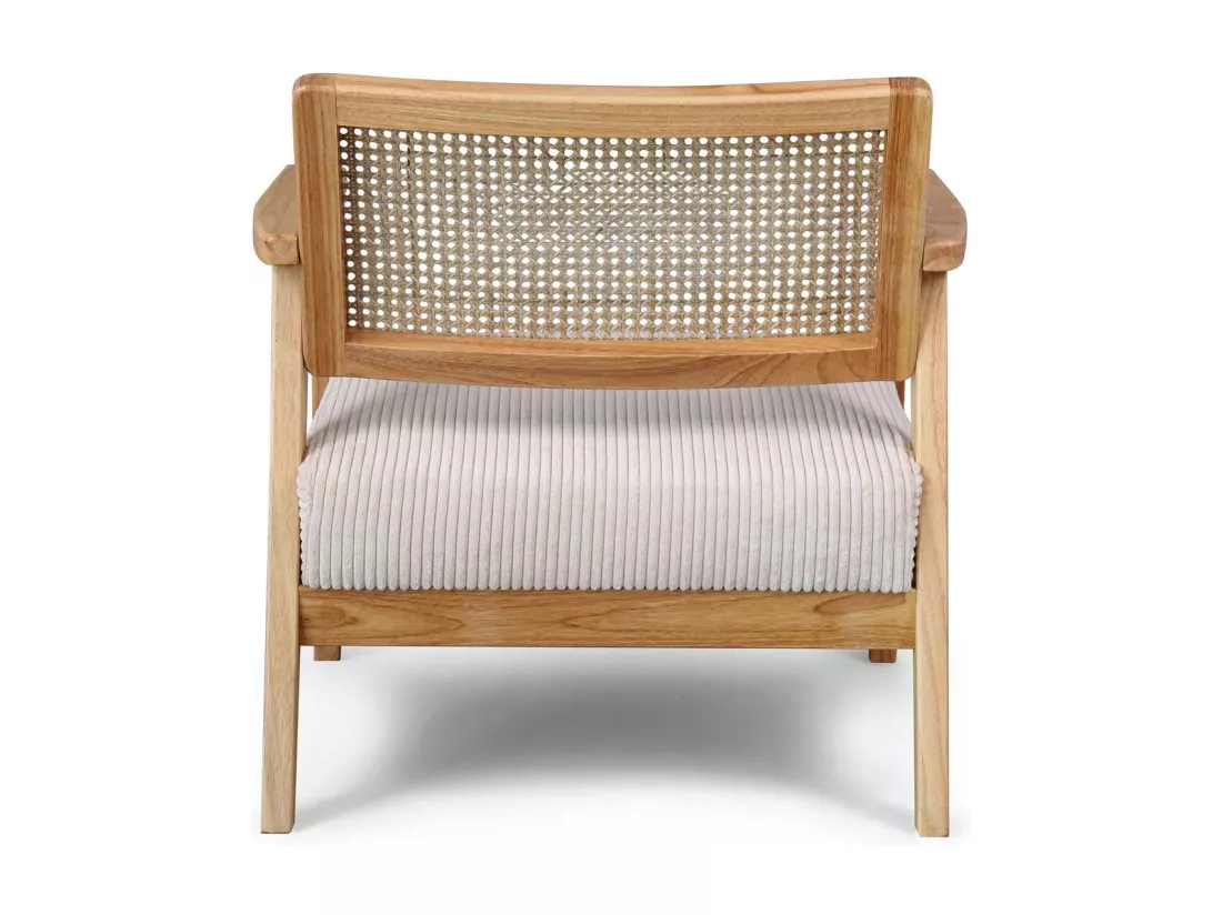 Artena - Fauteuil en bois massif de Parawood avec greffes en polyrattan et assise en velours côtelé