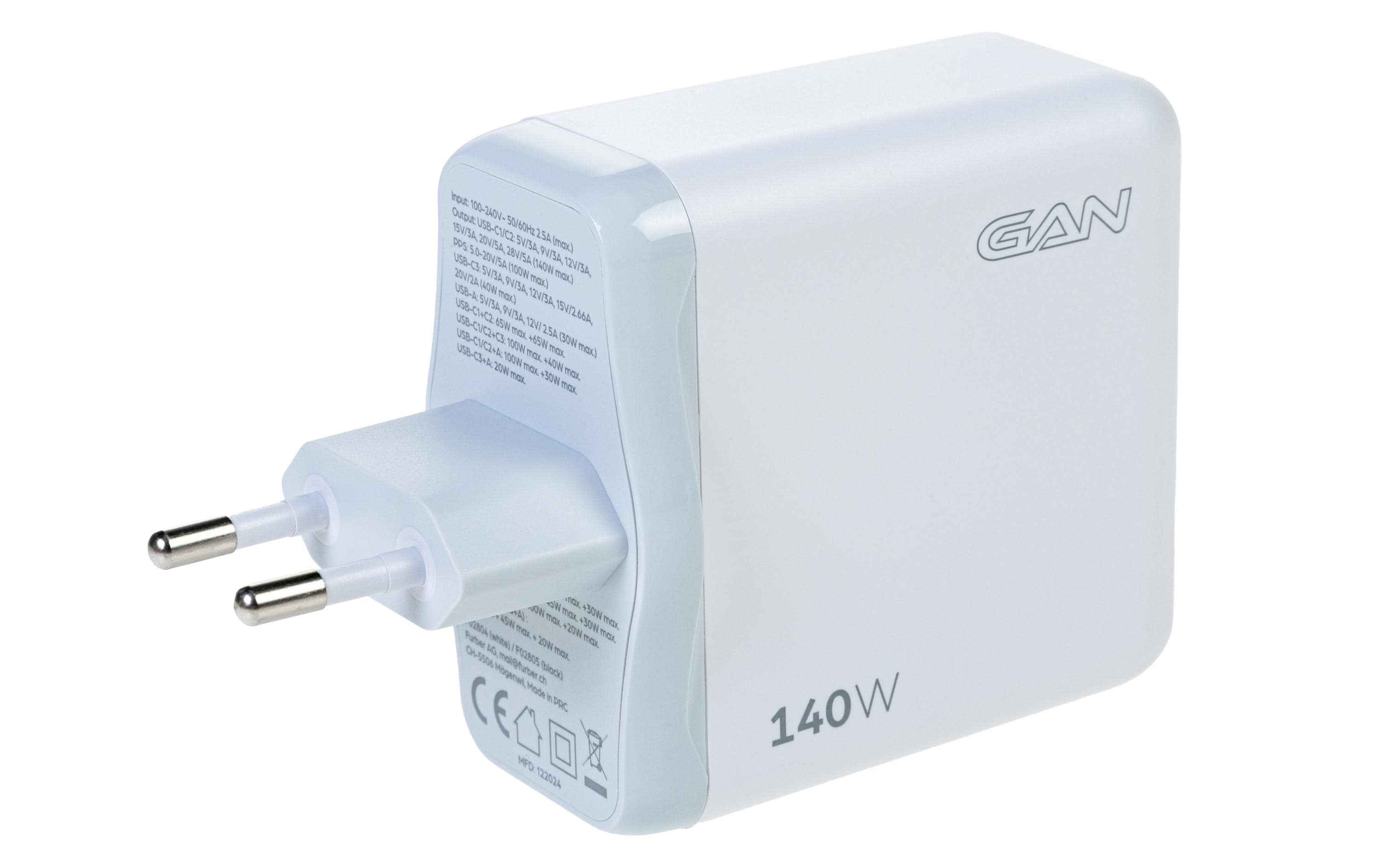 USB-Wandladegerät Quad 3C1A 140 W GaN WeissLadeadapter mit drei USB-C-Ports und einem USB-A-Port
