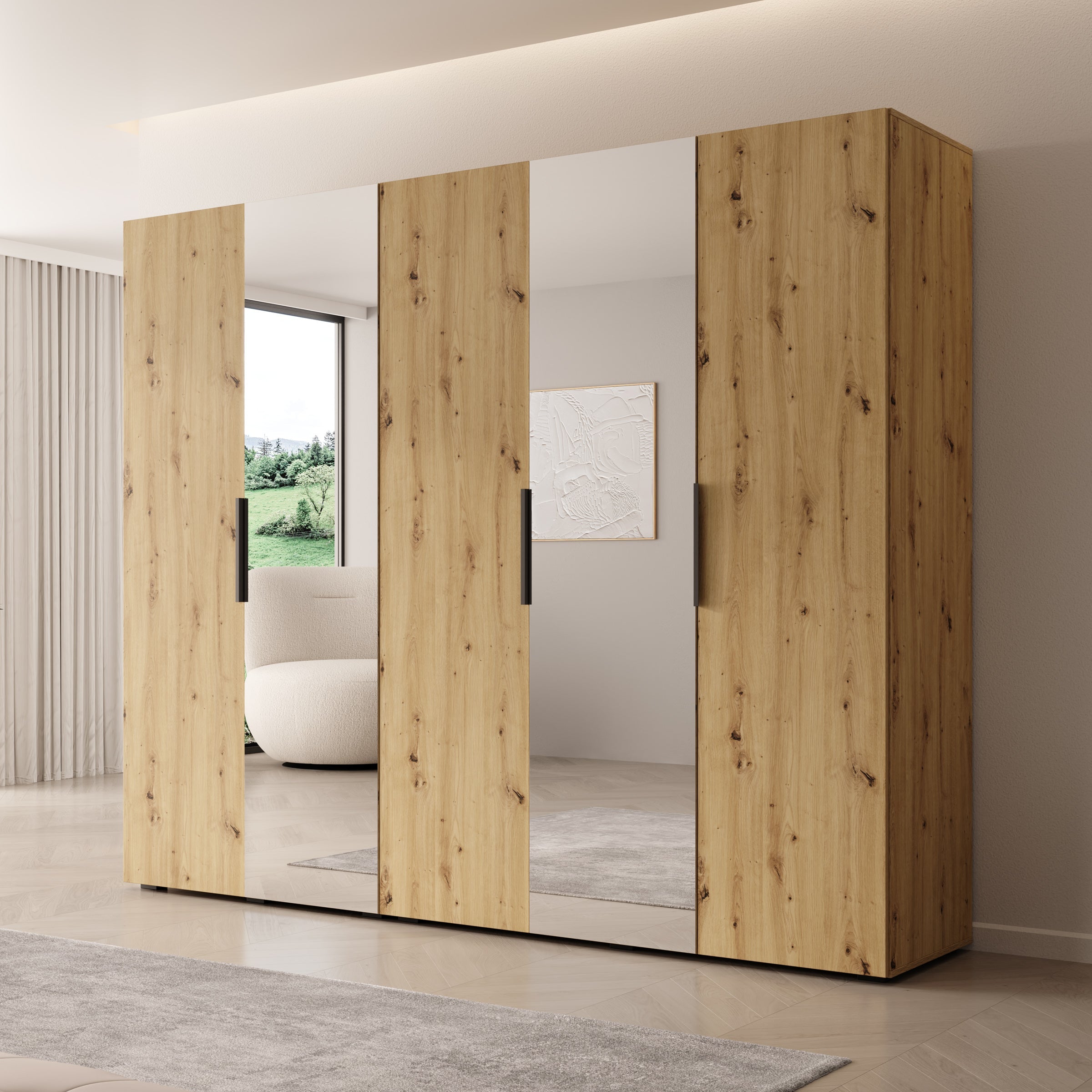 Meubella - Kledingkast Marquesa - Eiken - 250 cm - Met spiegel