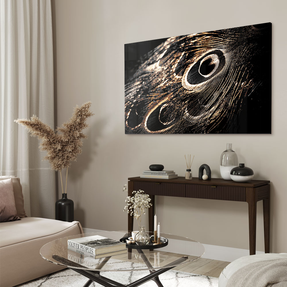 Walljar acrylglas schilderij - Peacock Feathers Acrylglas schilderij - 120 x 180 cm