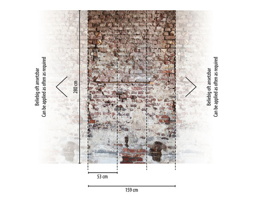 Fotobehang vliesbehang 38335-1 The Wall bakstenen muur used look 3-delig. 159x280cm