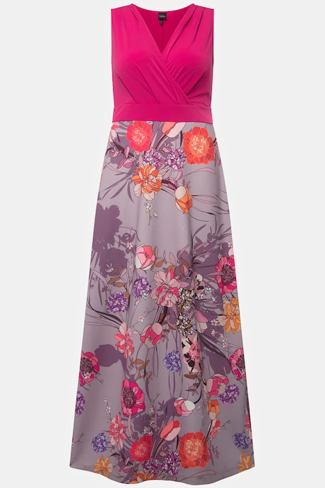 Jersey-Maxikleid, Blüten, V-Ausschnitt, ärmellos