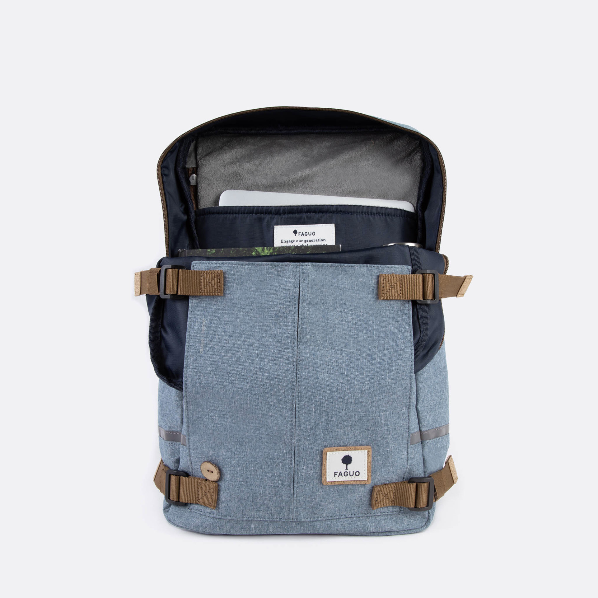 Sac à dos bleu vegan polyester recyclé - modèle commuter