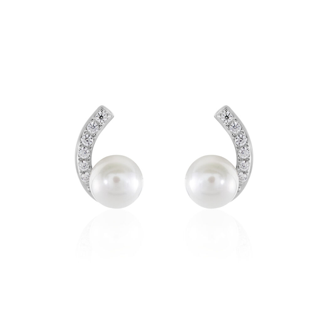 Boucles D'oreilles Angel Or Blanc Perle De Culture Oxyde Oxyde