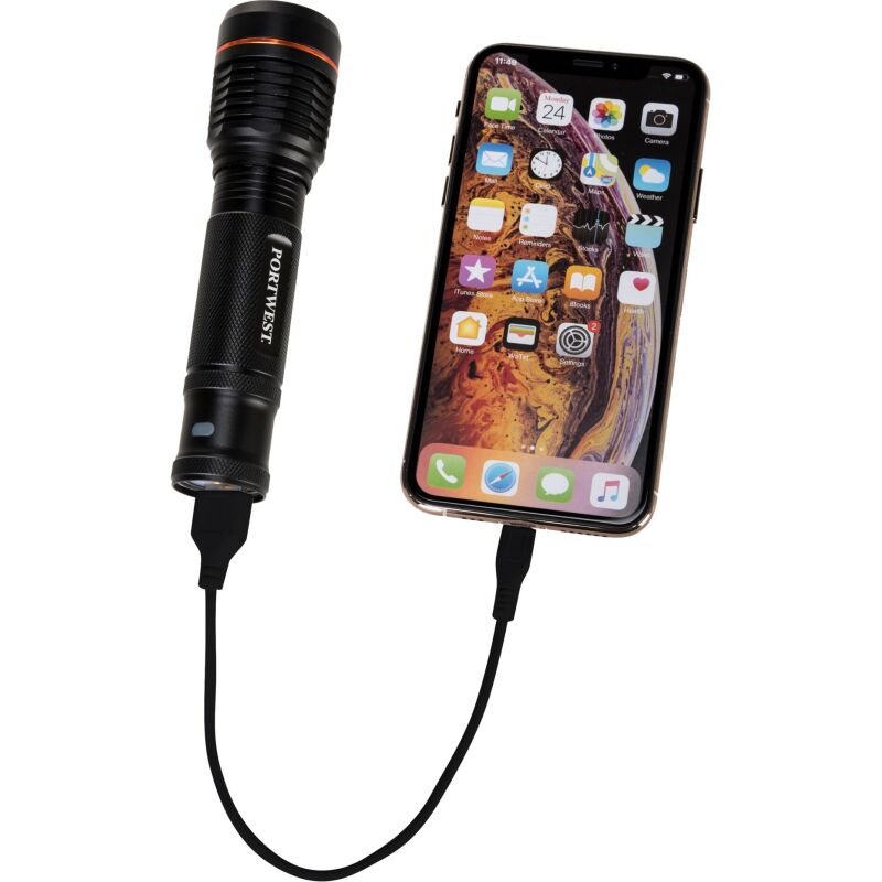Portwest PA75 Torche rechargeable USB Noir