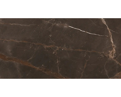 Porseleinen steengoed wand- en vloertegel, travertin bruin, glanzend, 60 x 120 x 0,7 cm, gerectificeerd