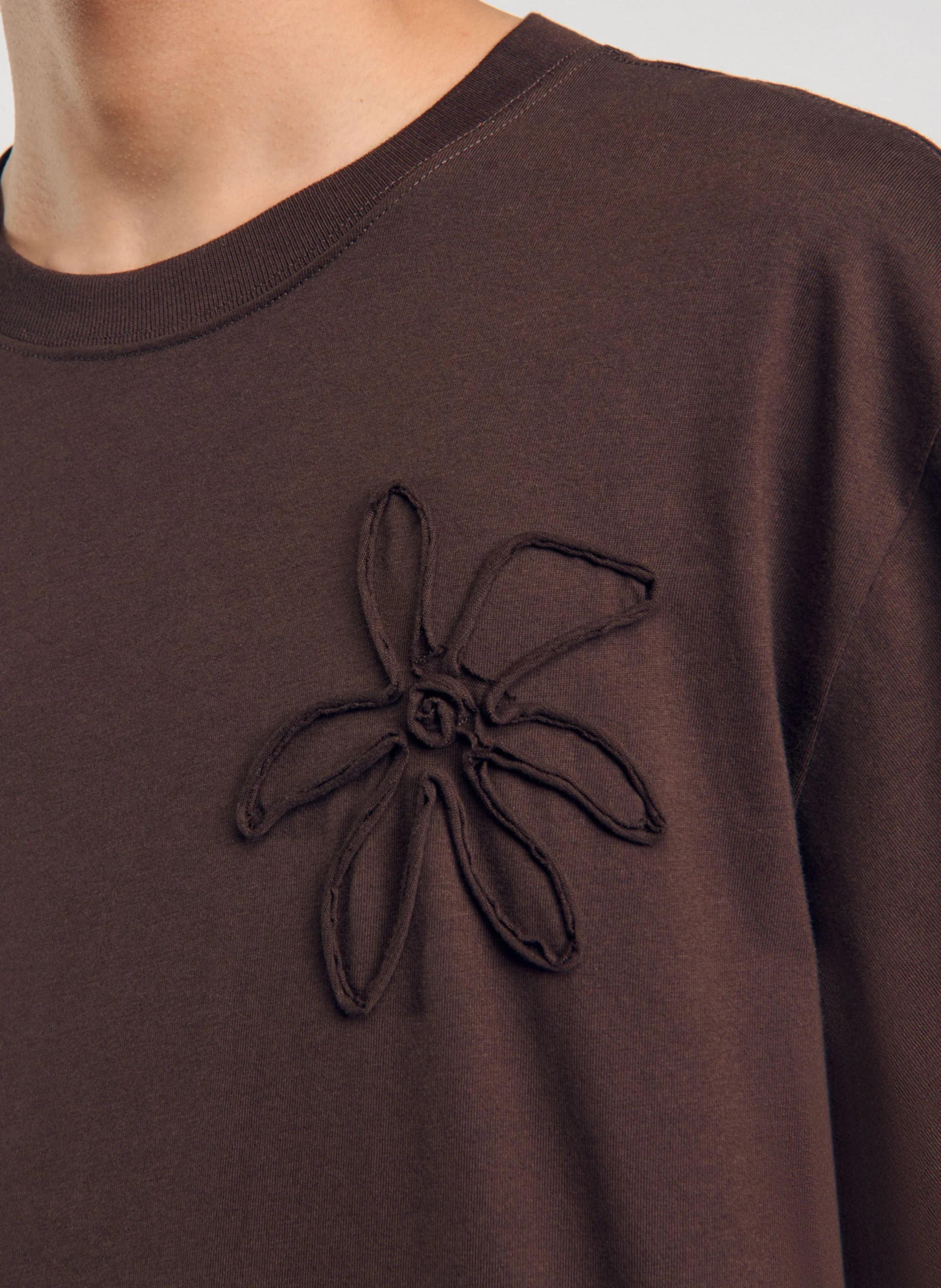Tee-shirt oversize brodé en coton | Marron
