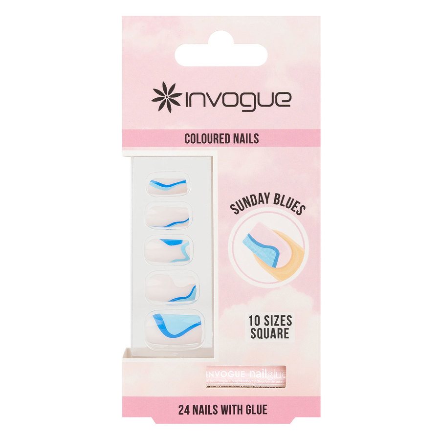 Invogue Sunday Blues Square Nails 24pcs