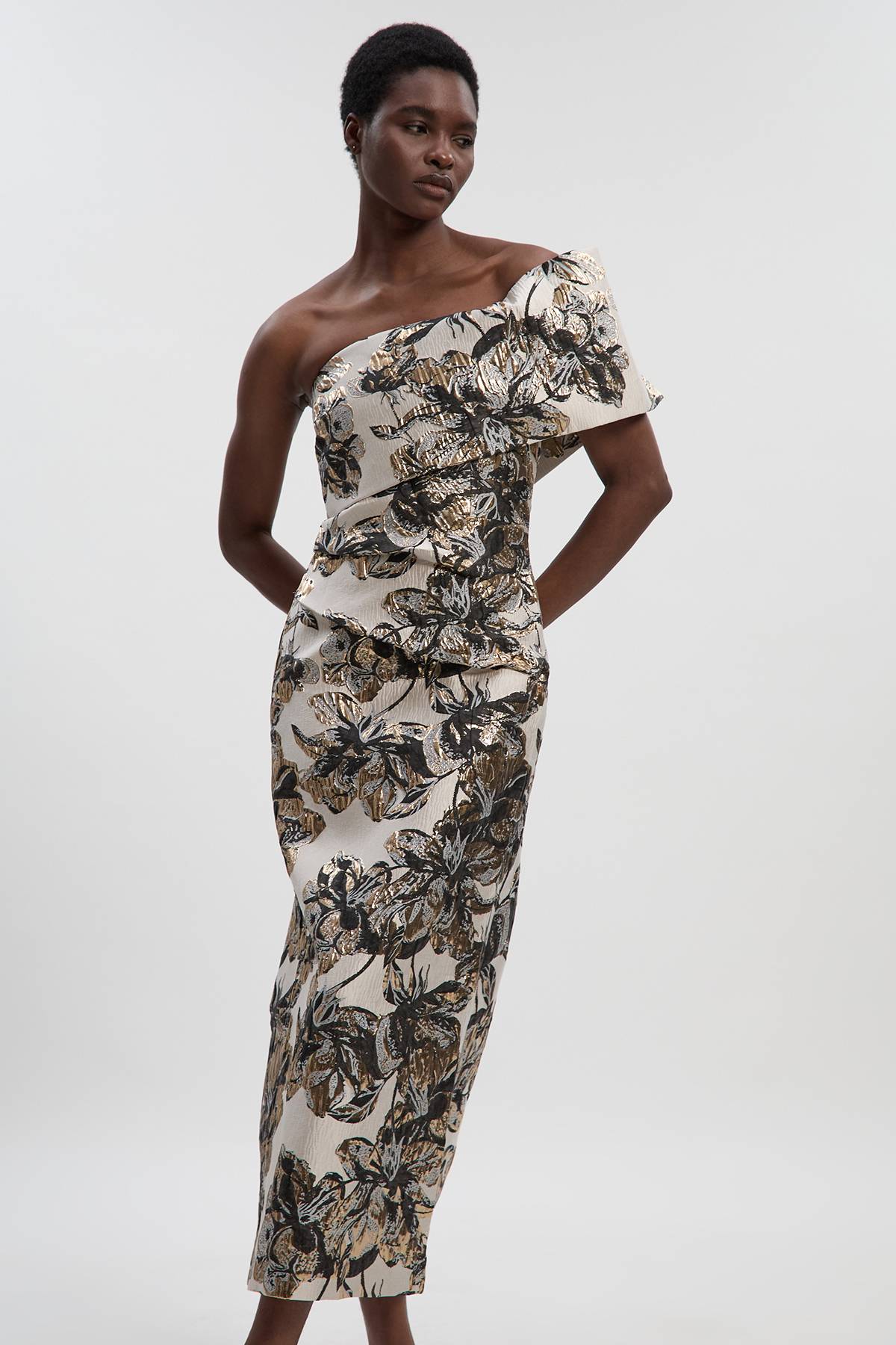 KarenMillen Robe Crayon Asymétrique à Jacquard Floral