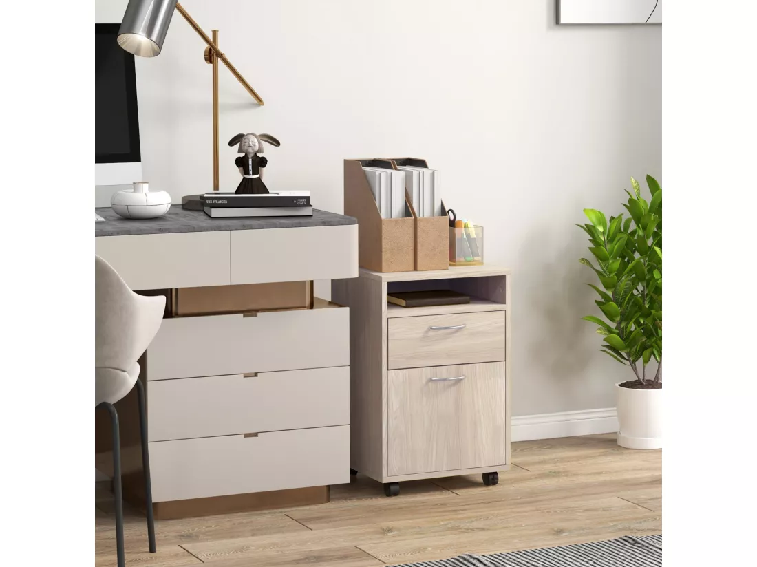 Caisson de bureau à roulettes - tiroir, placard, niche - blanc
