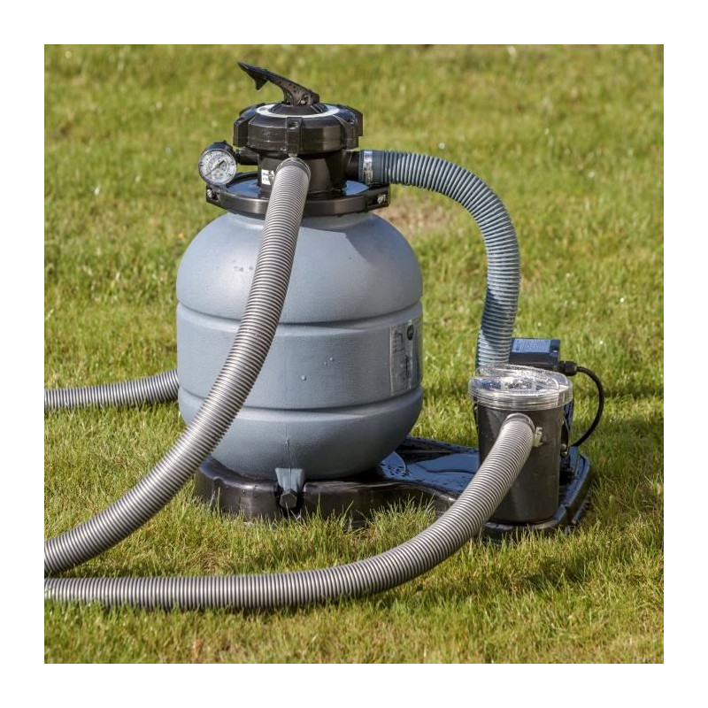 - piscine ronde acier ø4,80m x h: 1,22m - imitation bois nordique filtration a sable
