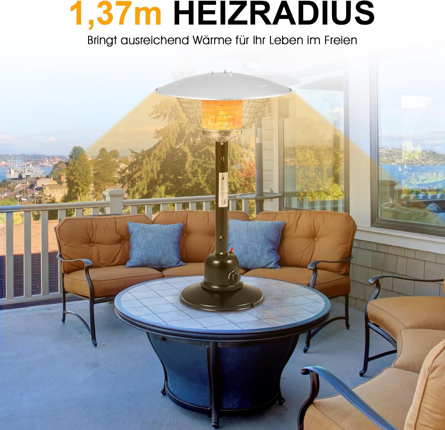 COSTWAY Terrassenheizer für Tischplatte, Gas-Heizstrahler, Tragbarer Tischheizer mit 4000 W Heizleistung, Umkipp- & Überhitzungsschutz, Heizpilz mit beschwertem Sockel für Garten, Terrasse (Schwarz)