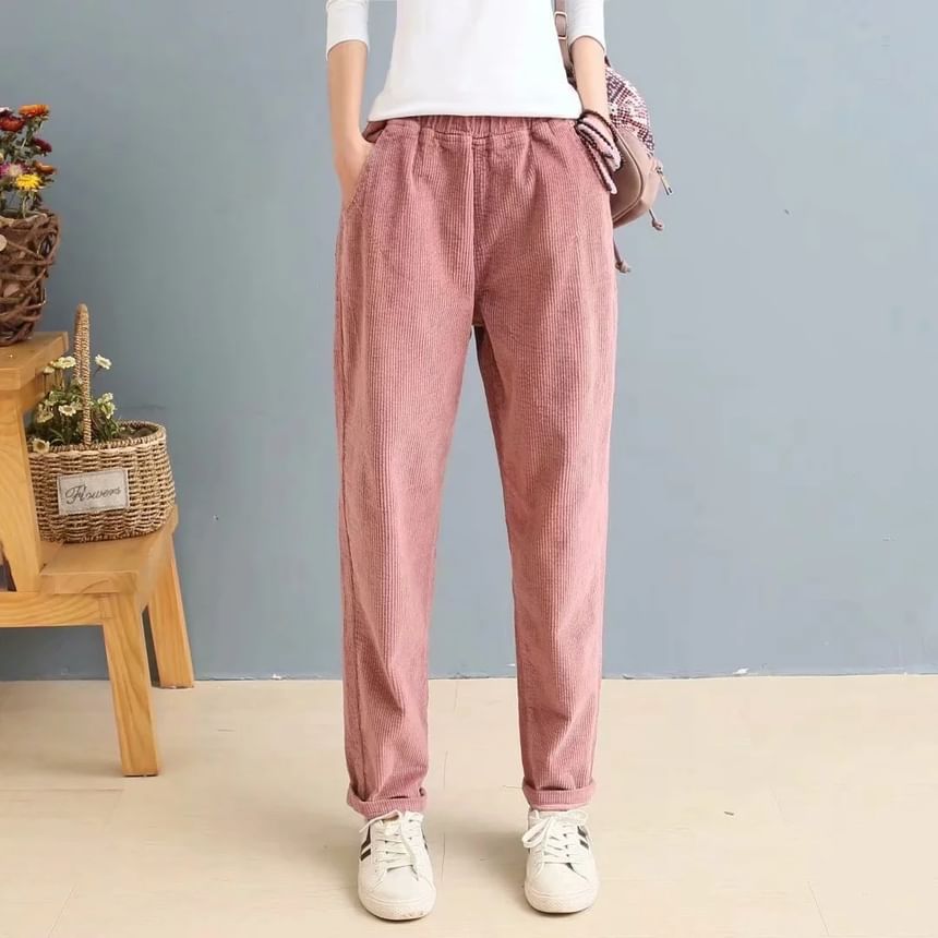 Mori Girls - Elastische tailleband met taps toelopende corduroy broek