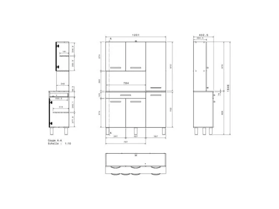OSLO Buffet de 120 cm - 1 Tiroir et 6 Portes - L 120 x P 40 x H 185 cm - Coloris Blanc