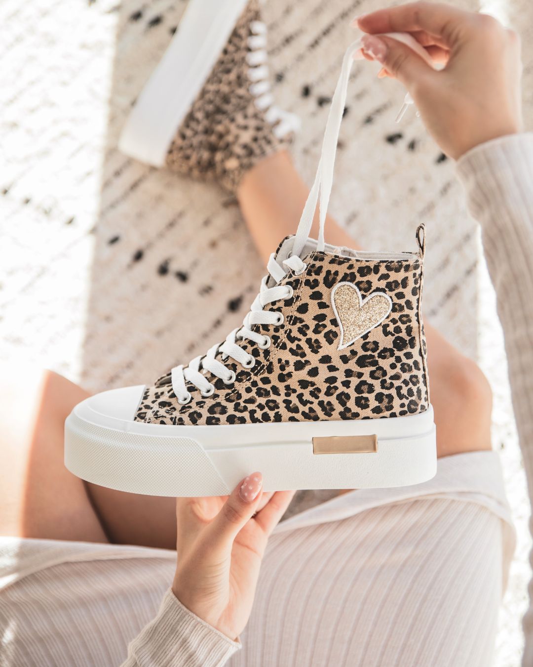 Basket femme léopard montante en toile - Perla