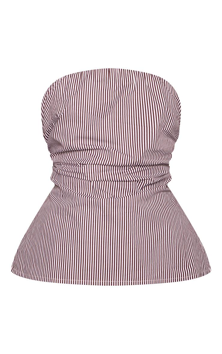 Chocolat Haut Bandeau Ajusté À Fines Rayures En Coton Tall Co-ord