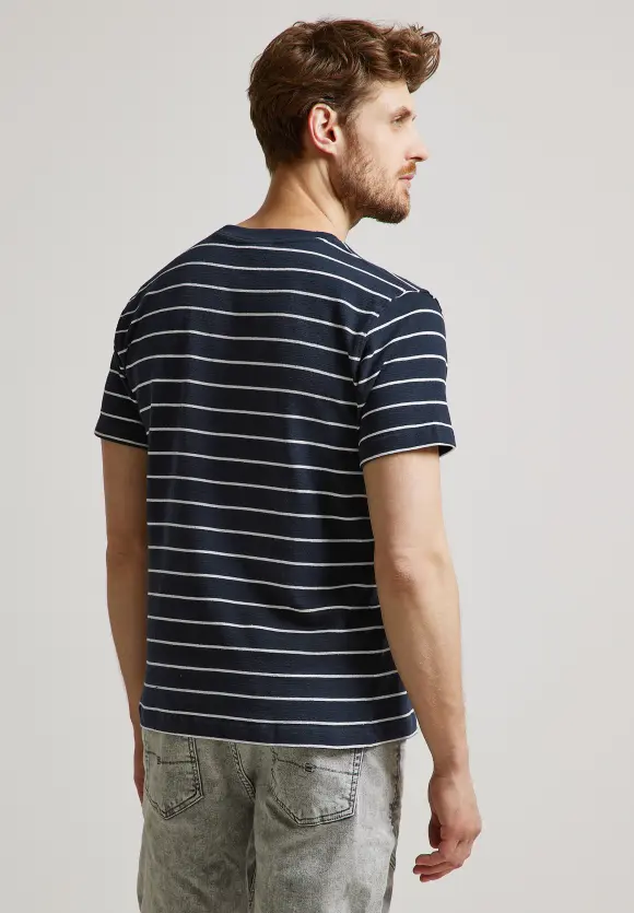 Strick Optik Streifenshirt - deep sea blue