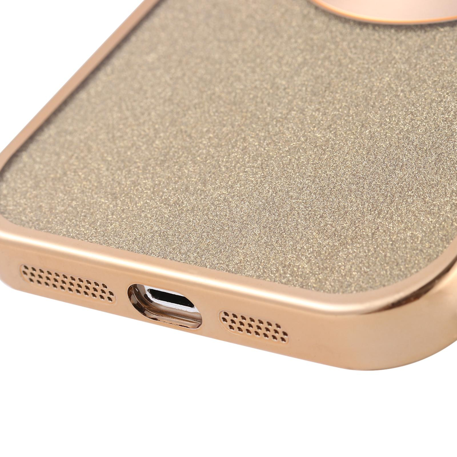 iPhone 14 Pro Max MagSafe Gummi Case Hülle mit Acryl Kameraglasschutz im Glitzer Design - Gold / Transparent