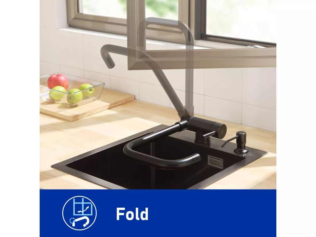 Cecipa max Mitigeur Cuisine Rabattable Noir Robinet Cuisine Pliable avec 2 Jets aux Choix Mitigeur Cuisine Sous Fenêtre avec Bec Orientable,EU Modèle