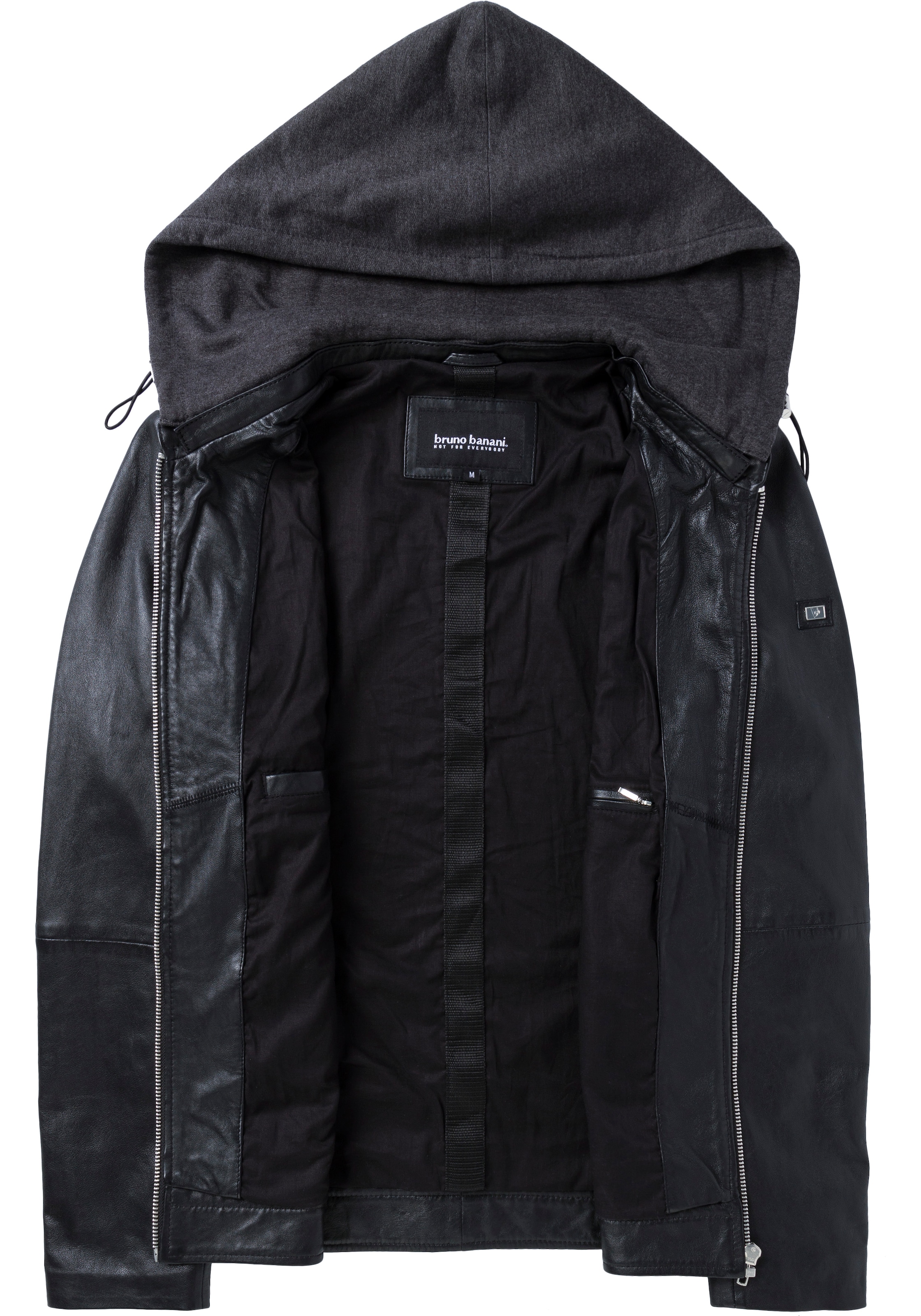 Bruno Banani Lederjacke mit Kapuze aus Lammnappaleder,  taillierter Schnitt,  mit abnehmbarer Kapuze