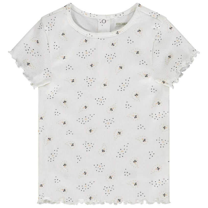 T-shirt manches courtes côtelé et imprimé pour bébé fille - Ecru