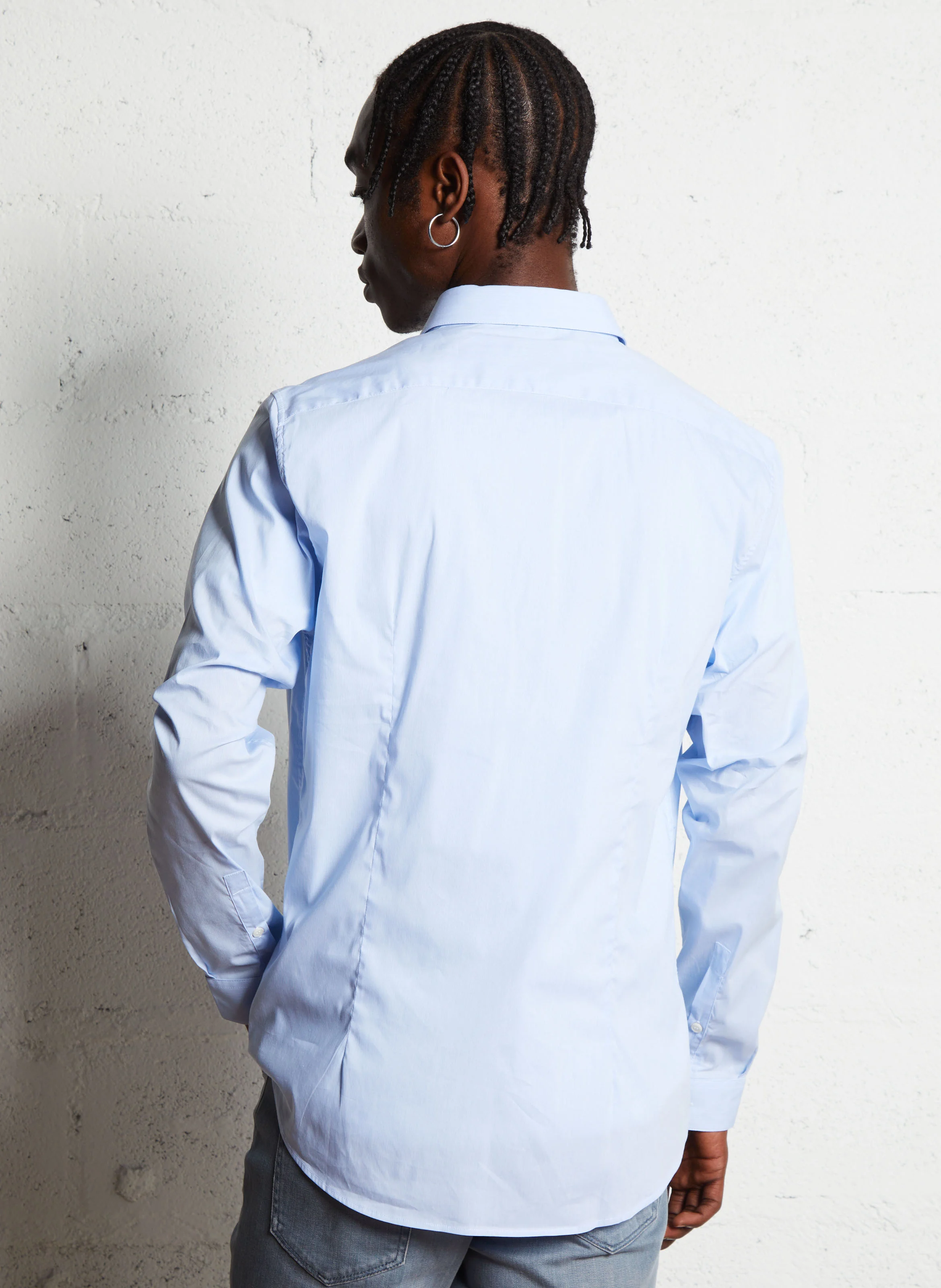 Chemise col classique slim-fit en coton mélangé | Bleu