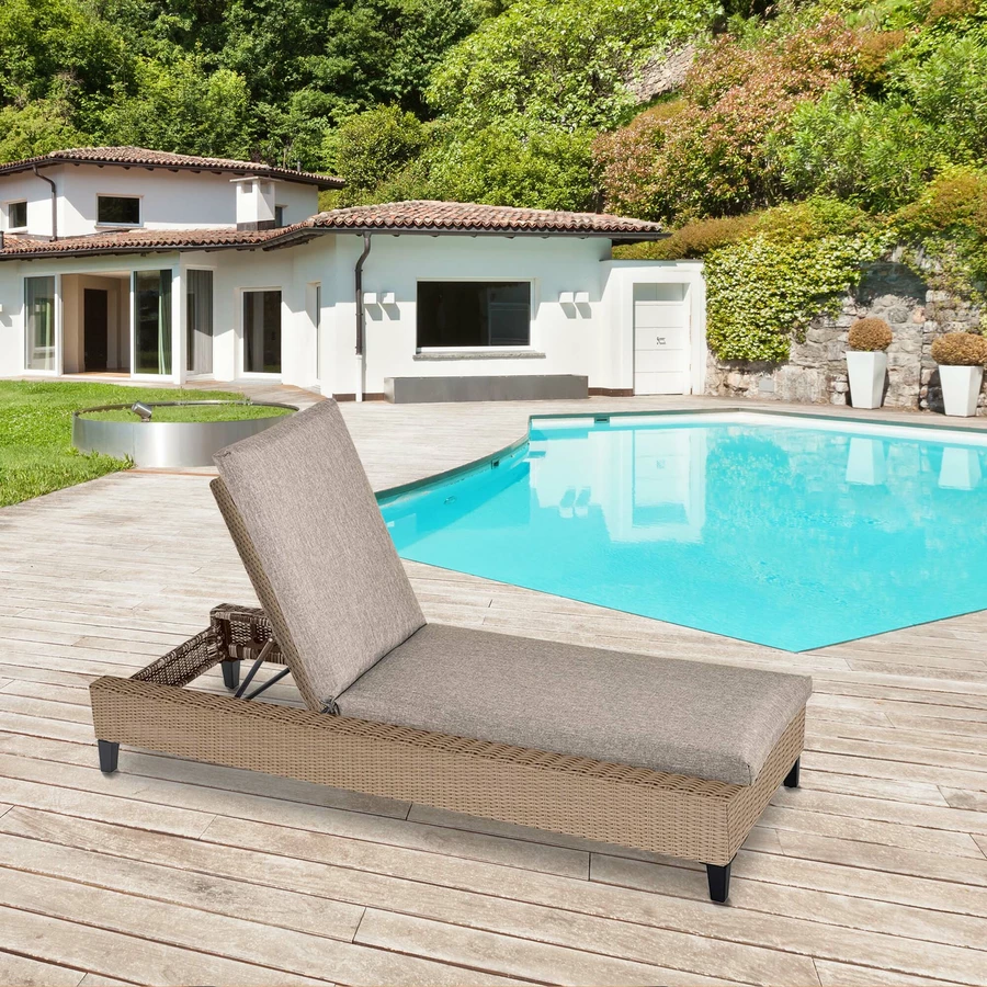Outsunny Gartenliege mit Kissen beige, creme