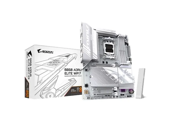 AORUS B850 ELITE WIFI7 ICE - Bundkort - ATX - Socket AM5 - AMD B850 Chipset - USB-C 3.2 Gen 2x2, USB-C 3.2 Gen2, USB 3.2 Gen 2, USB 3.2 Gen 1 - Bluetooth, Wi-Fi 7, 2.5 Gigabit LAN - onboard grafik (CPU påkrævet) - HD Audio (8-kanaler)