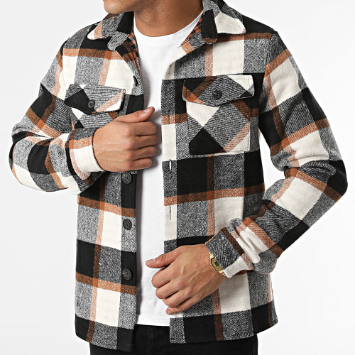 Surchemise A Carreaux UY693 Noir Blanc Camel