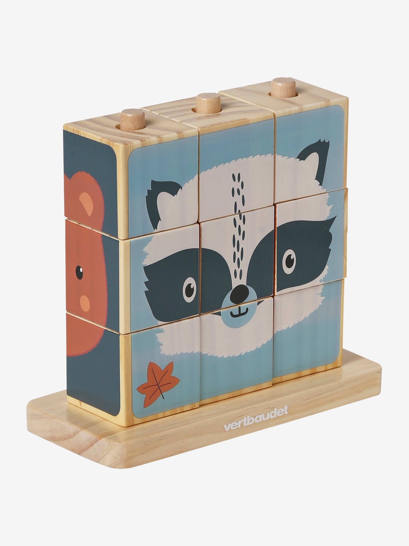 Quebra-cabeça de cubos de madeira para empilhar, madeira certificada FSC®.