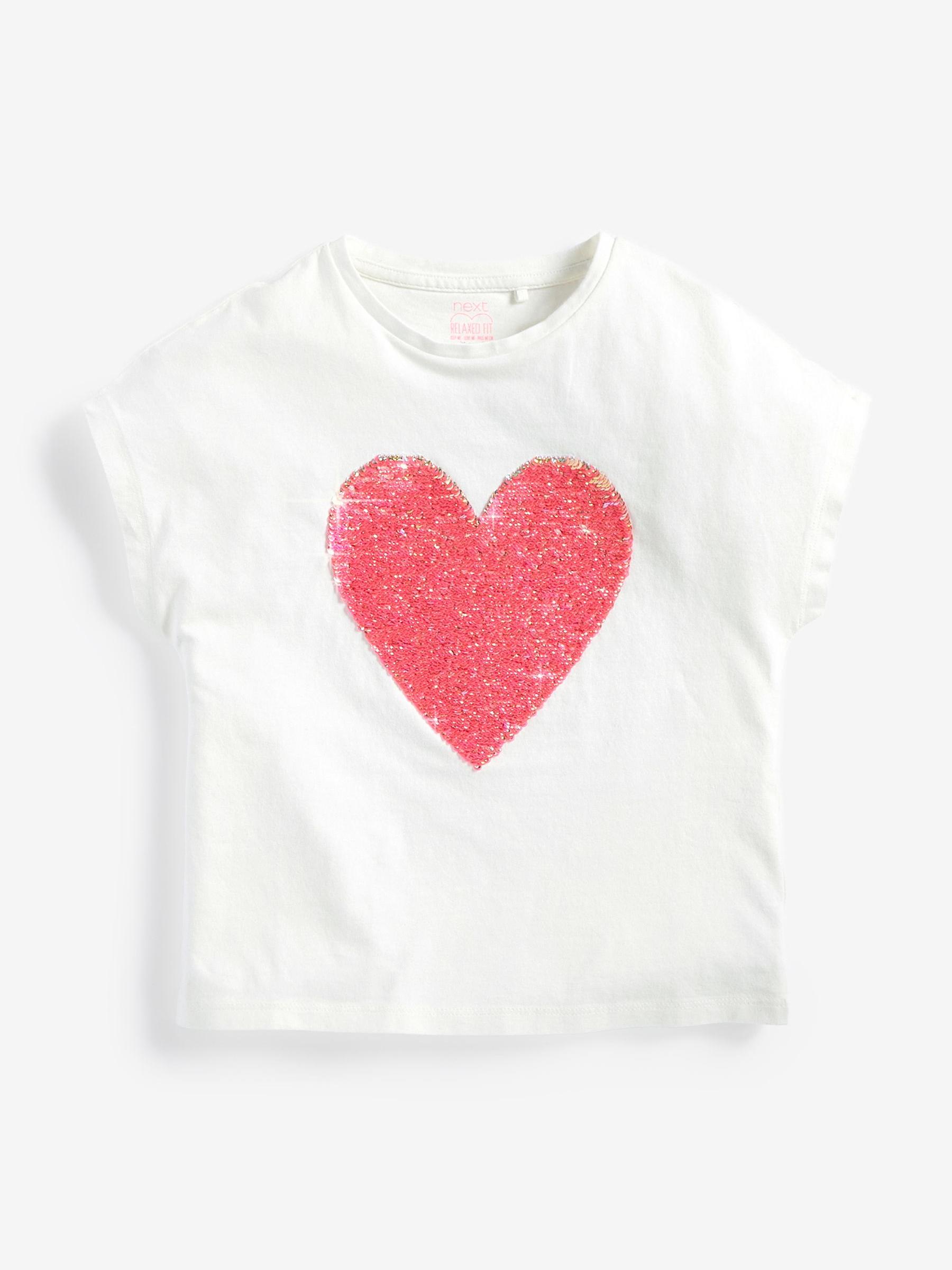 Ecru-wit/roze - T-shirt met lovertjes en korte mouwen (3-16 jr)