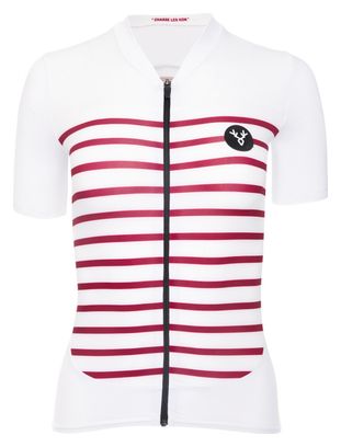 Maillot Manches Courtes Femme LeBram Ventoux Blanc Bordeaux Coupe Ajustée