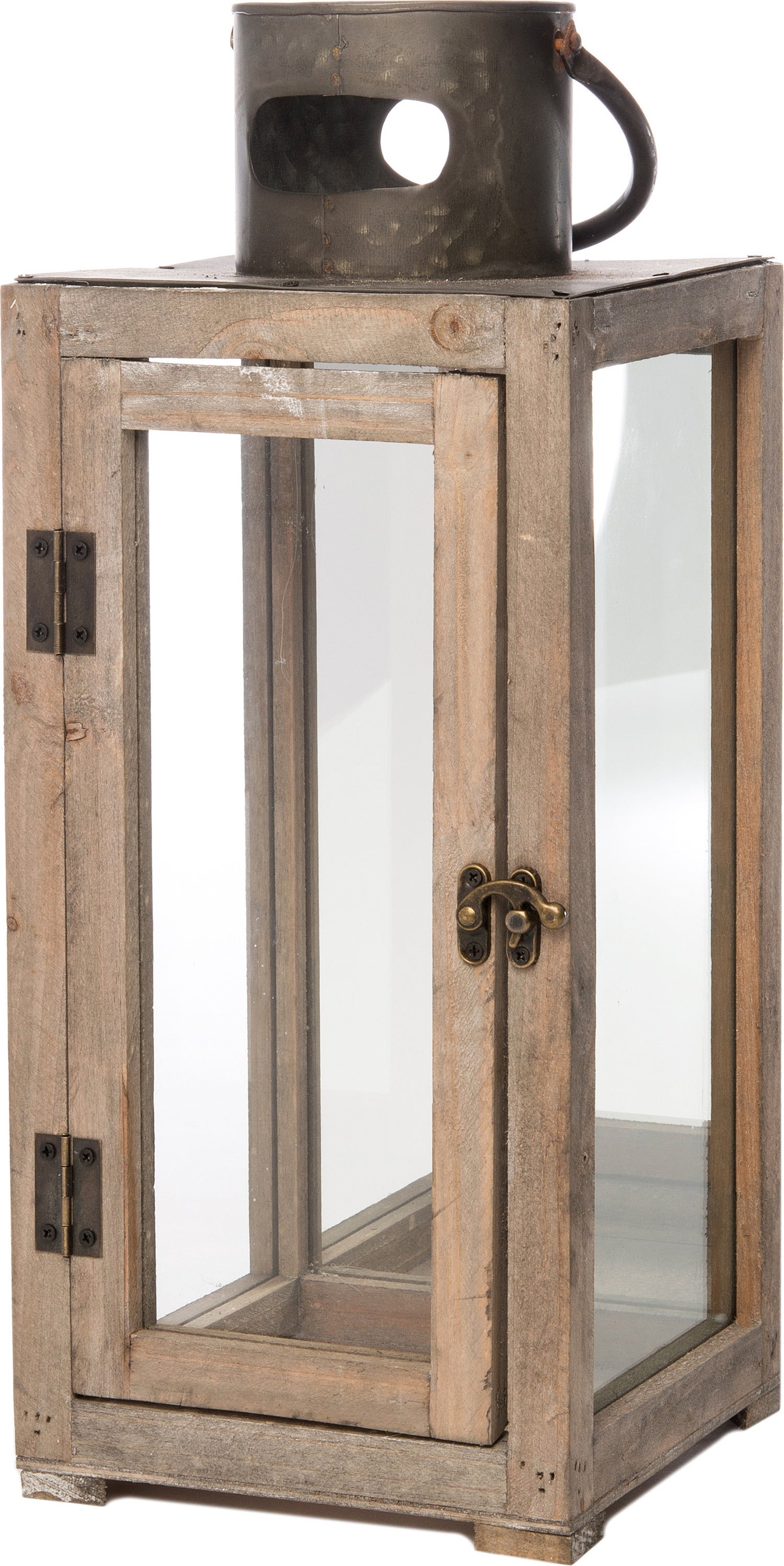 Intratuin lantaarn met spiegelwand en opengewerkte kap 22 x 22 x 55 cm naturel